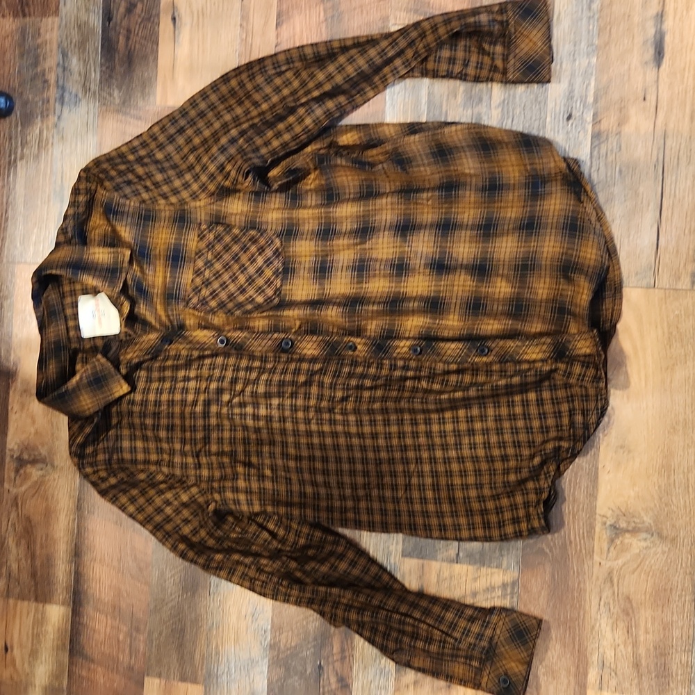 Brown and black button down shirt